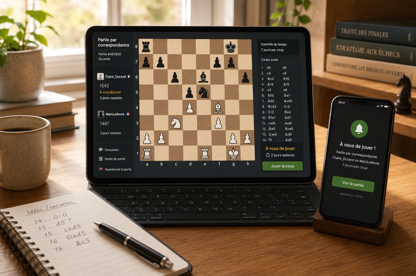 Interface de partie d’échecs quotidienne en ligne avec une cadence lente