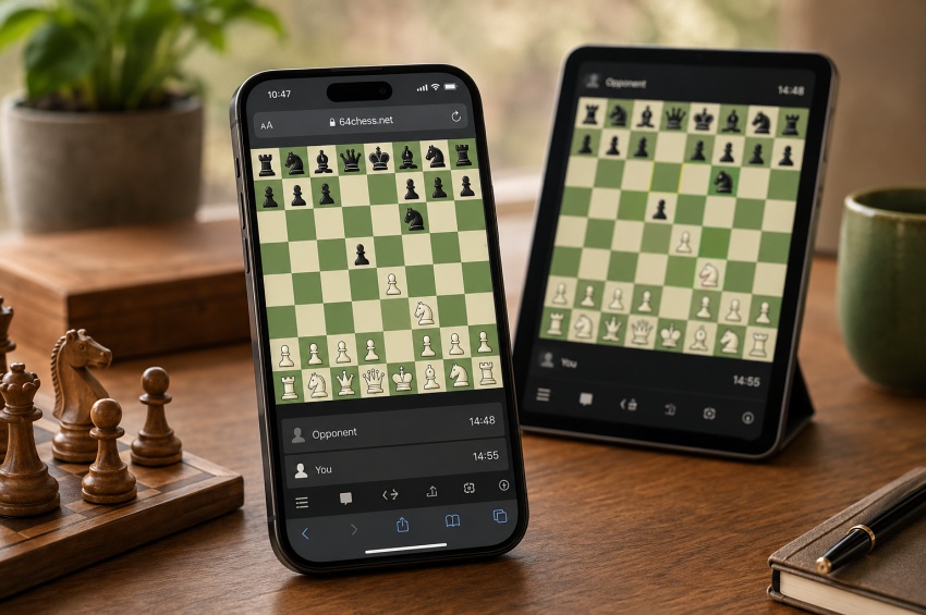 Comparaison entre une partie d’échecs lancée depuis un navigateur mobile et une application