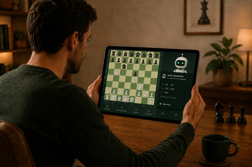 Partie d’échecs contre l’ordinateur affichée sur smartphone et tablette