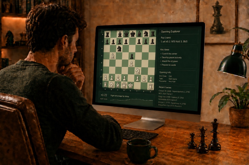 Position d’ouverture aux échecs travaillée contre l’ordinateur sur un échiquier en ligne