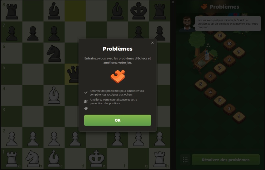Section puzzles Chess.com pour résoudre des problèmes tactiques et progresser aux échecs