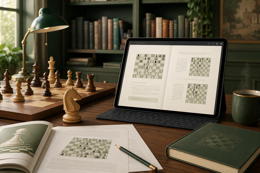 Livre d’échecs gratuit en PDF avec échiquier, tablette et documents d’entraînement